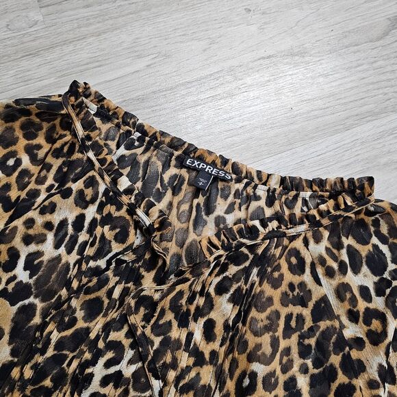 EXPRESS Y2K Animal Print Cheetah Flirtly Off shoulder Chiffon Blouse Size S - Picture 7 of 10